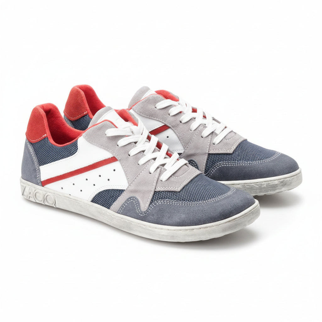 coole Barfußschuhe in modernen Farben dunkelblau, grau, weiß, rot