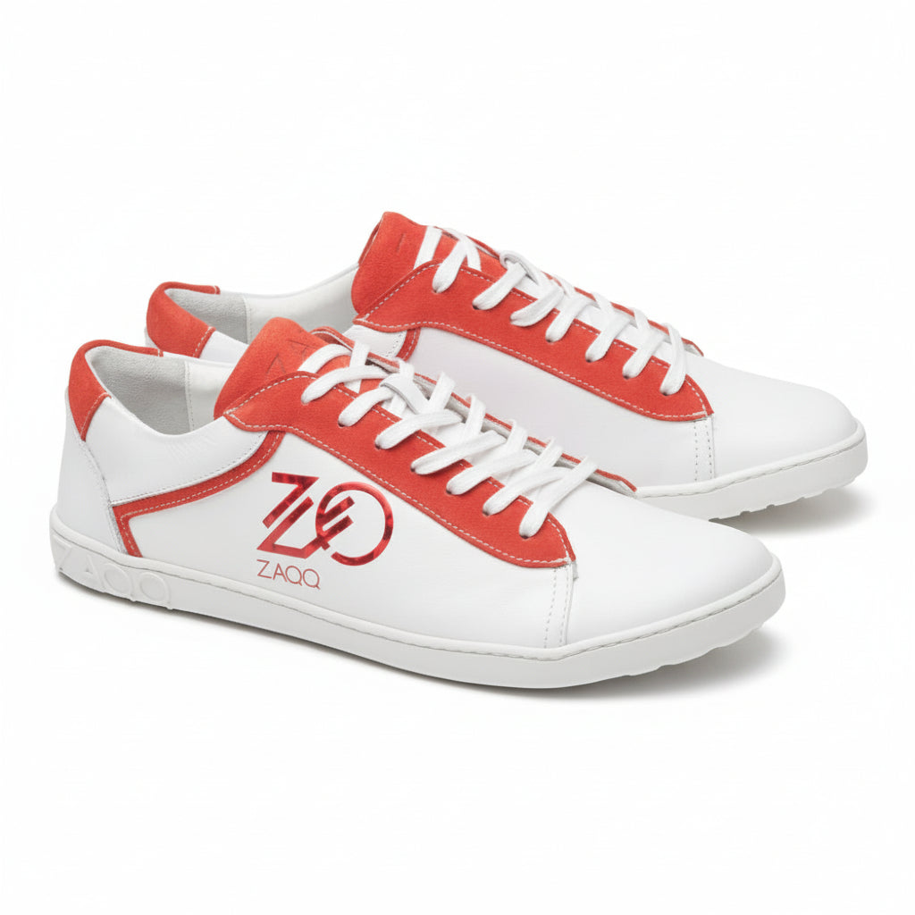 weiße Sneaker Barfußschuhe mit roten Details für Damen